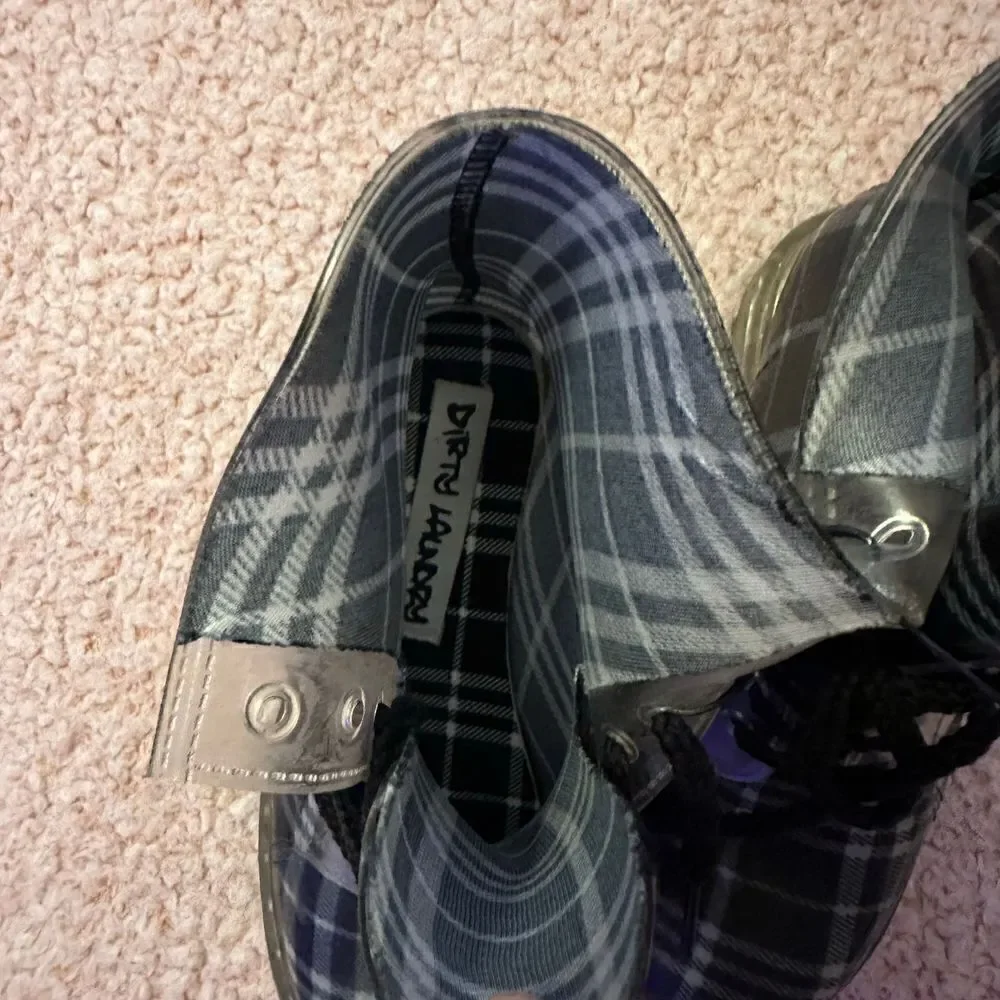 Dirty laundry plastic jelly plaid combat lace up boot 7